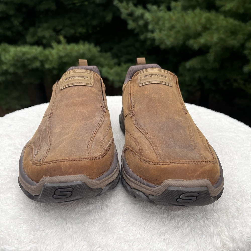 Skechers Lowry Loafers Mens 10.5 X-Wide Fit Brown Leather Slip-on Shoes Sneakers - Picture 2 of 9